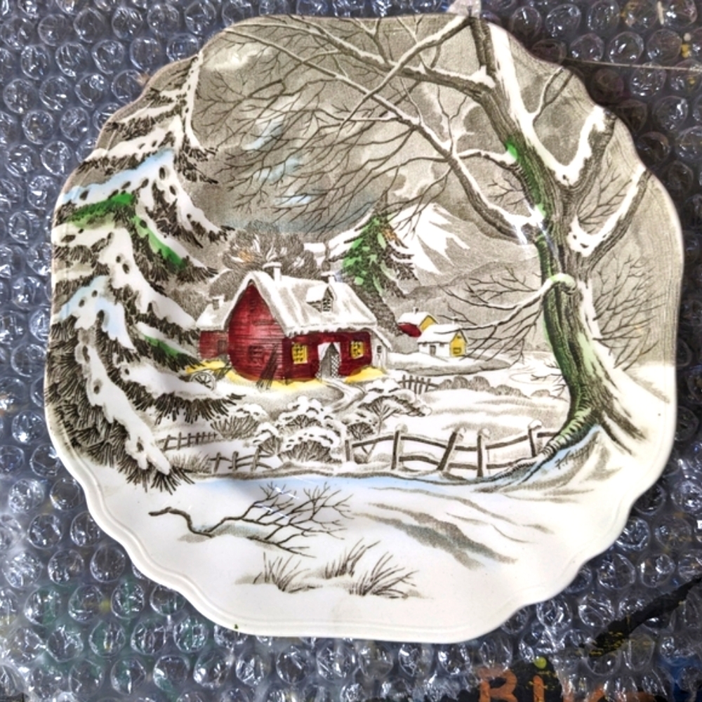 Staffordshire "Welcome Home" J & G Meakin Transferware Christmas Serving Bowl